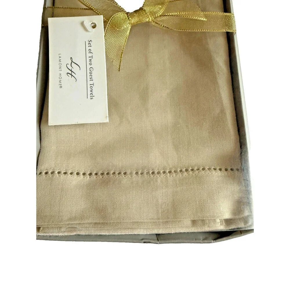 Vintage Lamont Home Set of 2 Guest Towels Made in India Linen Cotton Hemstitch